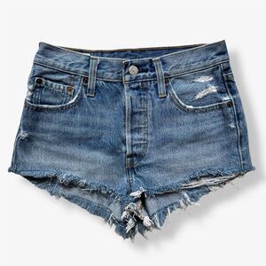Levi Strauss & Co High-Rise Denim Distressed Button Shorts 501 No-Stretch W25